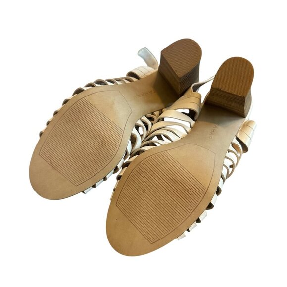 Tahari Makailyn Strappy White High Heel Sandals Leather Wood Block Heel Size 9.5 - Picture 9 of 11